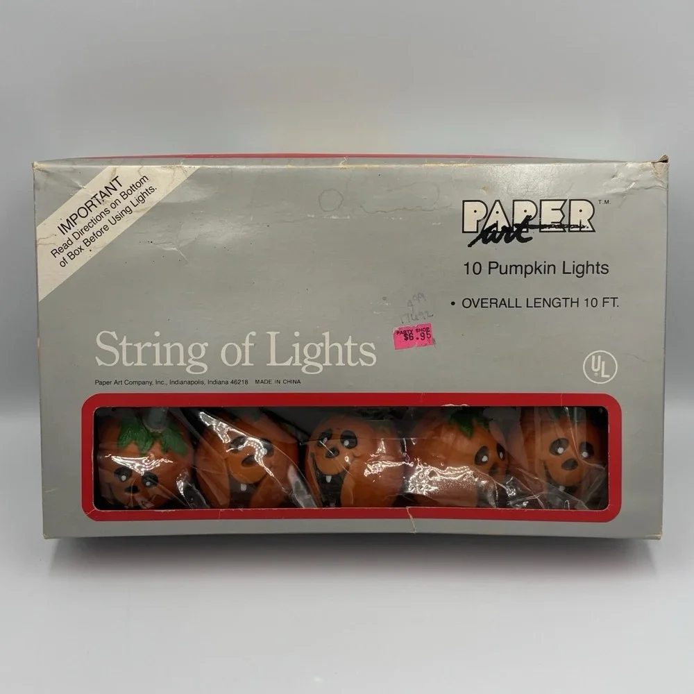 Vintage Jack o lantern Blow Mold String Lights 10‎ Orange Halloween Happy Face